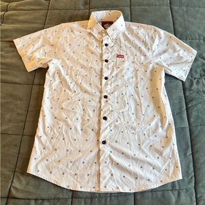 Dixxon Flannel White Patterned Party Shirt Short Sleeve Small Rare